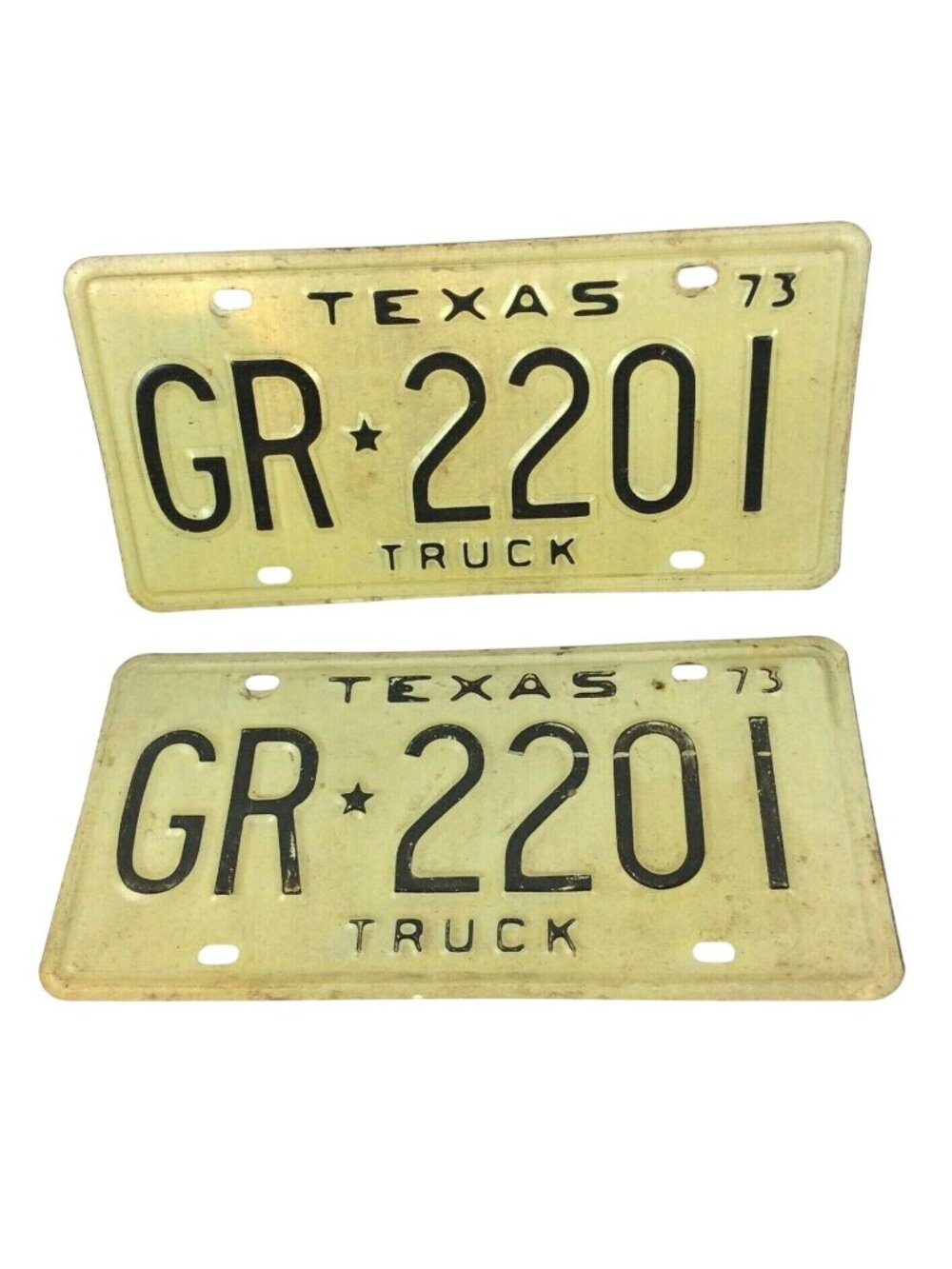 Vintage 1973 Texas Truck License Plates Set GR-2201 Collectible Garage Decor